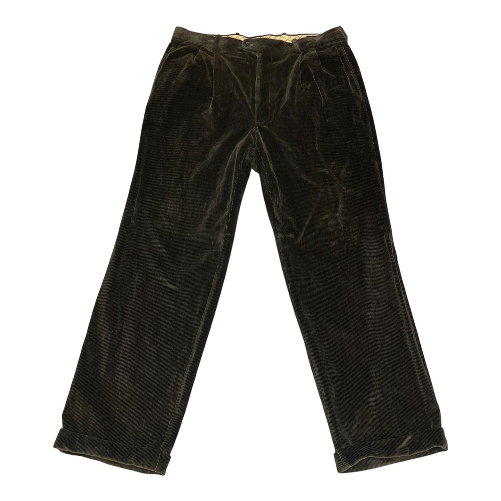 Bernard Zins New York Mens Pleated Corduroy Trousers Brown Cuffed 39x32‎